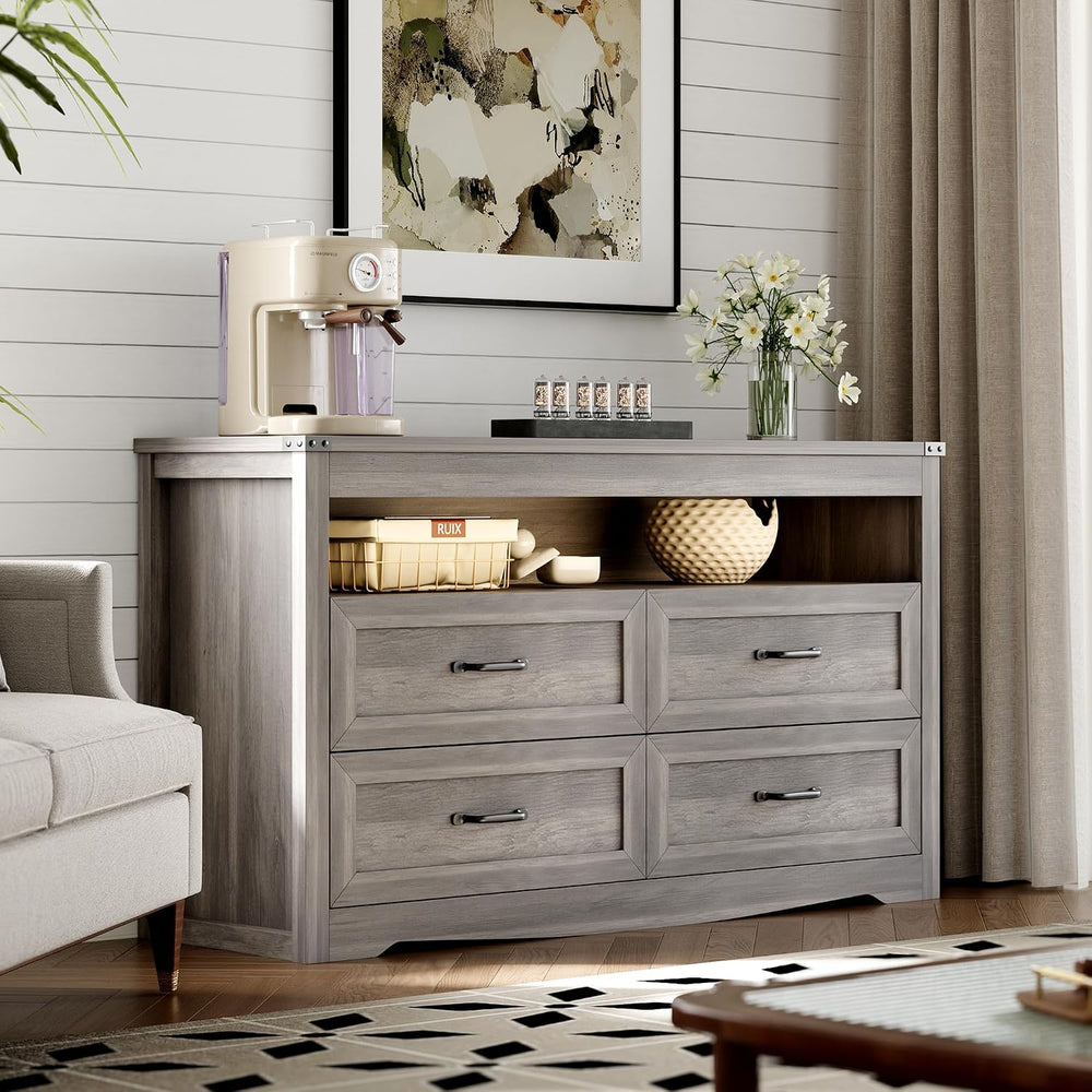 Xixini Dresser for Bedroom with LED Lights, 4-Drawer Grey Chest of Drawers