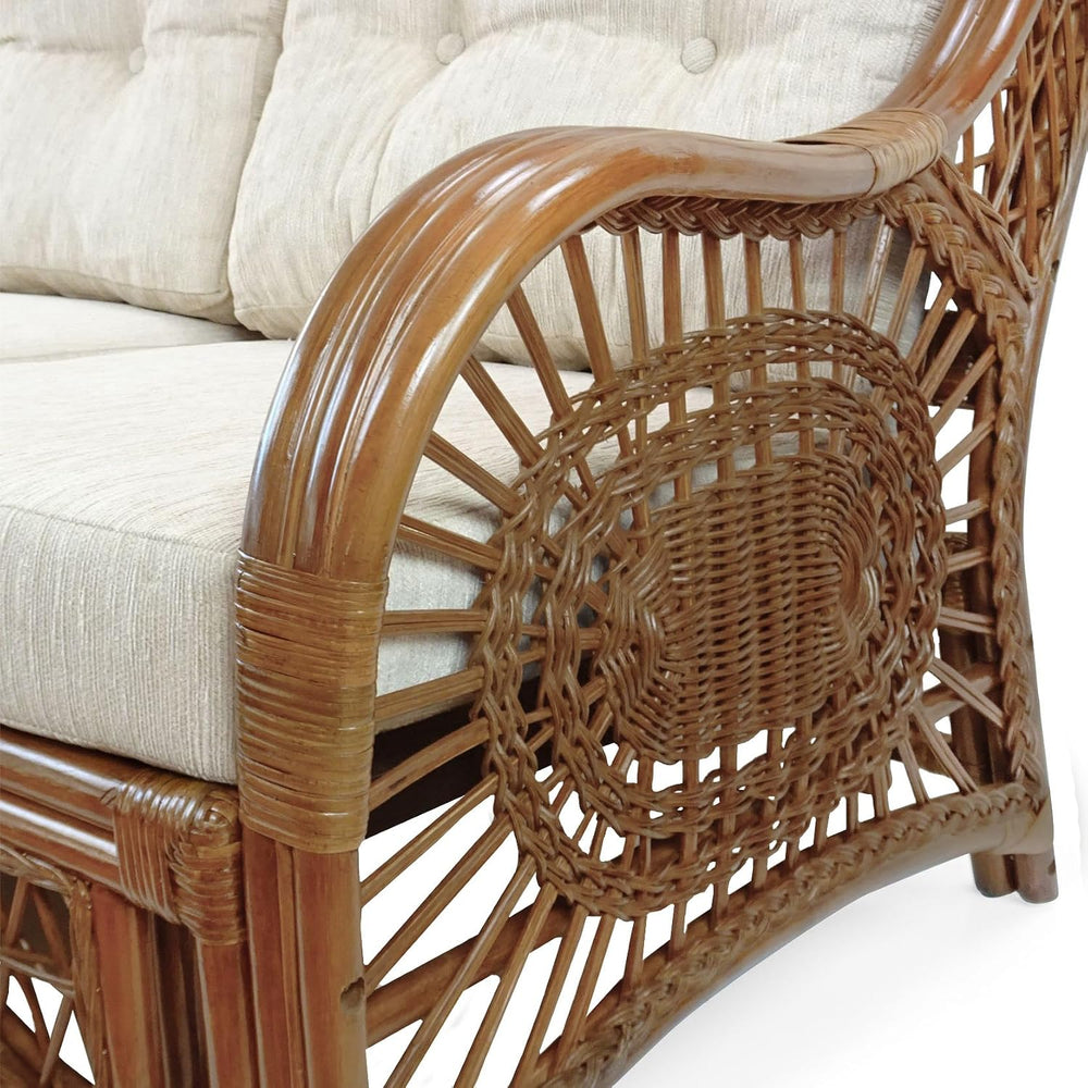Malibu Lounge Three-Seater Sofa Natural Rattan Wicker Handmade Design (Cream ...