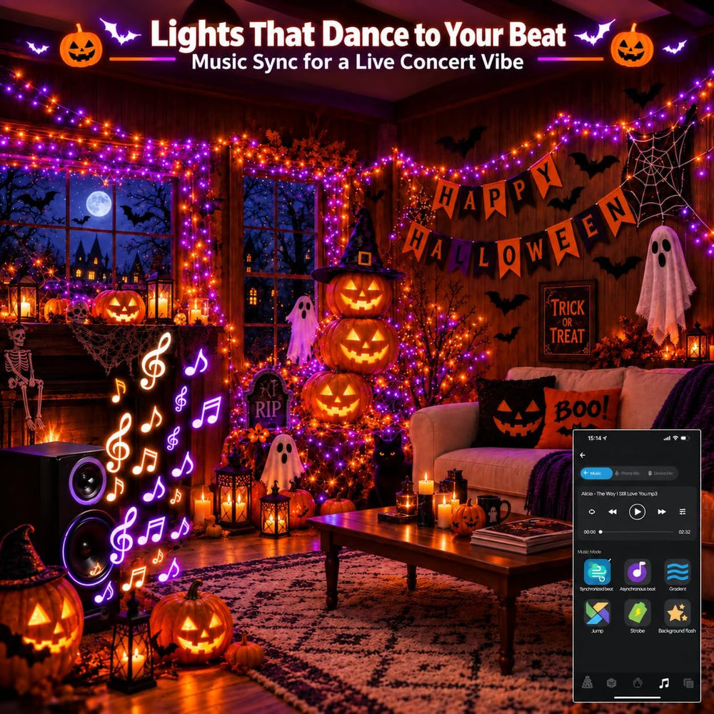 240LED 92FT Smart Color Changing Halloween String Lights RGB App & Remote