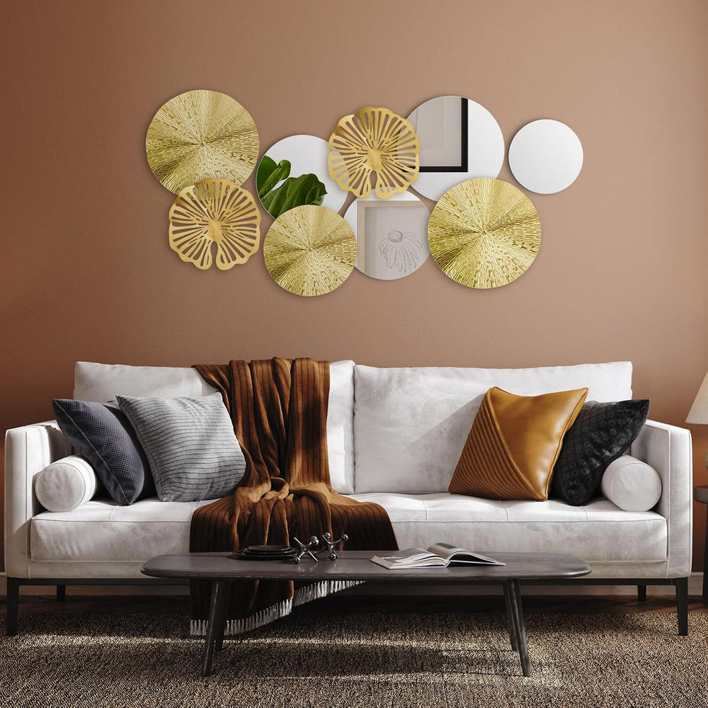Hicarer Gold Mirror Wall Decor, Round Wall Mirror, Metal Art Decor