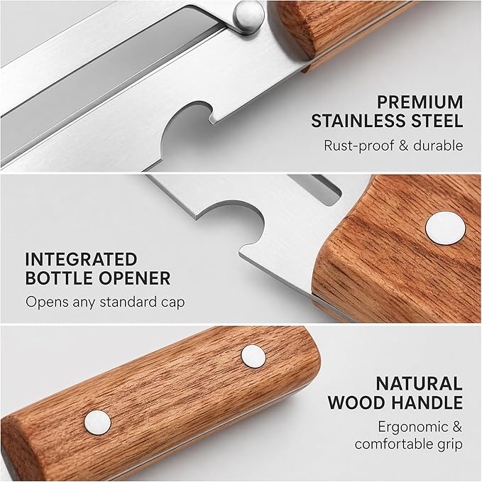 Vegetable Peeler, with Wooden Handle & Bottle Opener, Stainless Steel Kitchen - Image 4