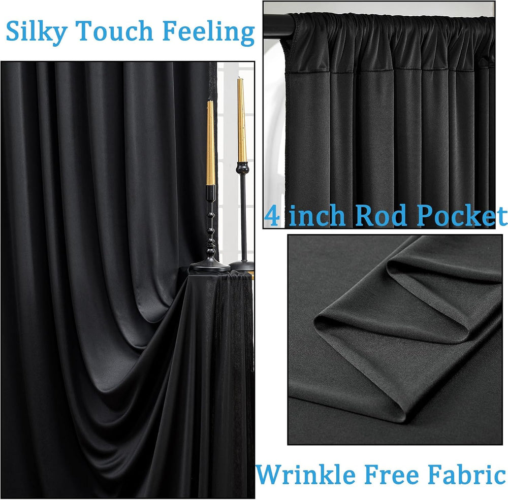 Black Backdrop Curtain for Parties, 10 Panels Wrinkle Free Polyester Photo Ba...