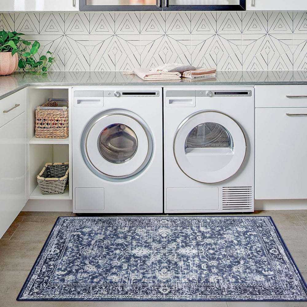 KILOCOCO Area Rug 3x5 Washable Entryway Rug Non Slip Blue Kitchen Rugs
