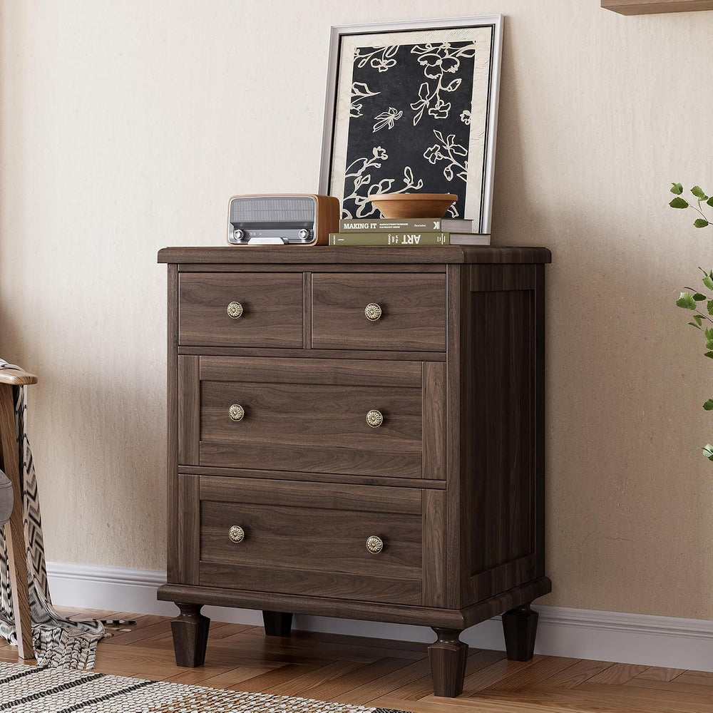 Garvee 4 Drawer Dresser for Bedroom, Vintage Dresser with Carved Handles and ...