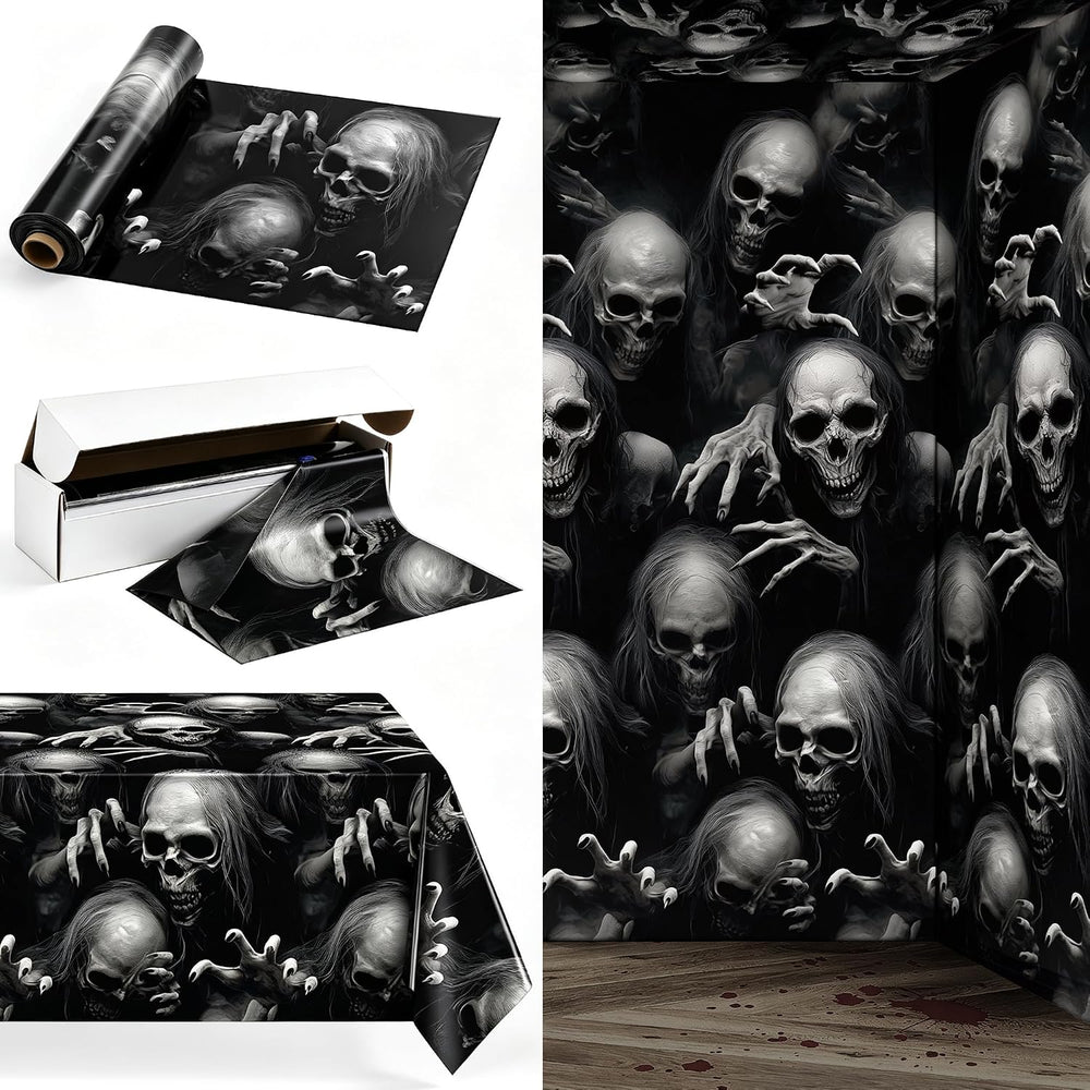 Kochorie 100 Ft x 54 Inch Halloween Graveyard Skeleton Tablecloth Roll with C...