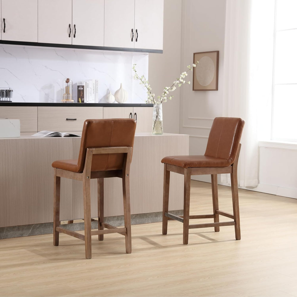 Kmax 26 Inch Bar Stools Set of 2 with Back Support, PU, Brown
