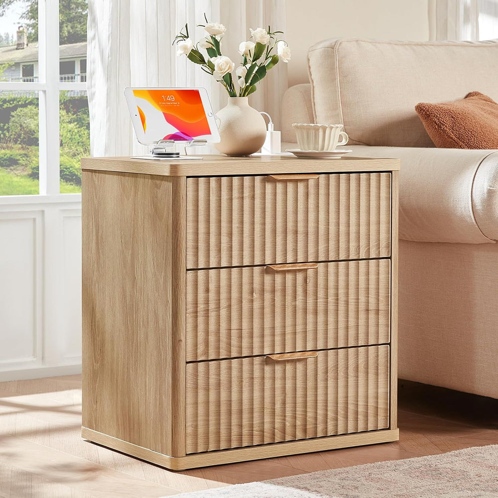 LEYAOYAO 23" Wide Fluted Farmhouse Night Stand Set of 2 with Charging St...