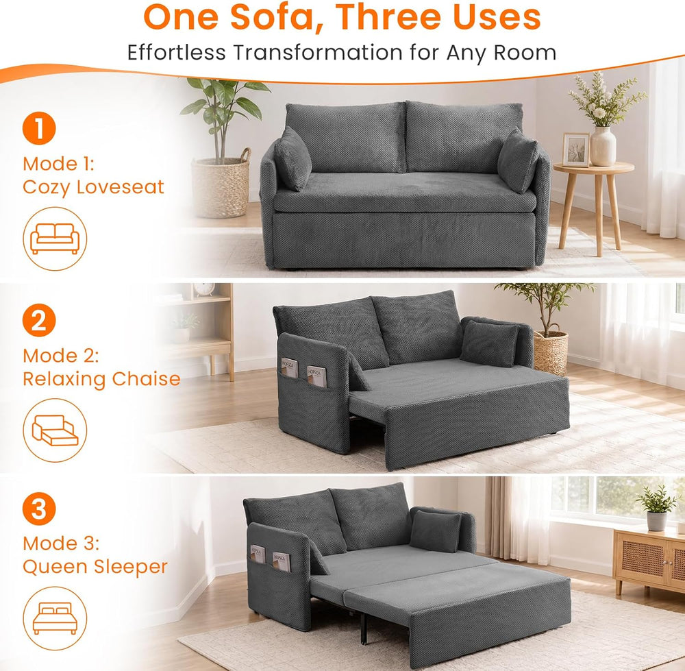 66.5" Queen Pull Out Couch Bed with Adjustable Backrest-Grey