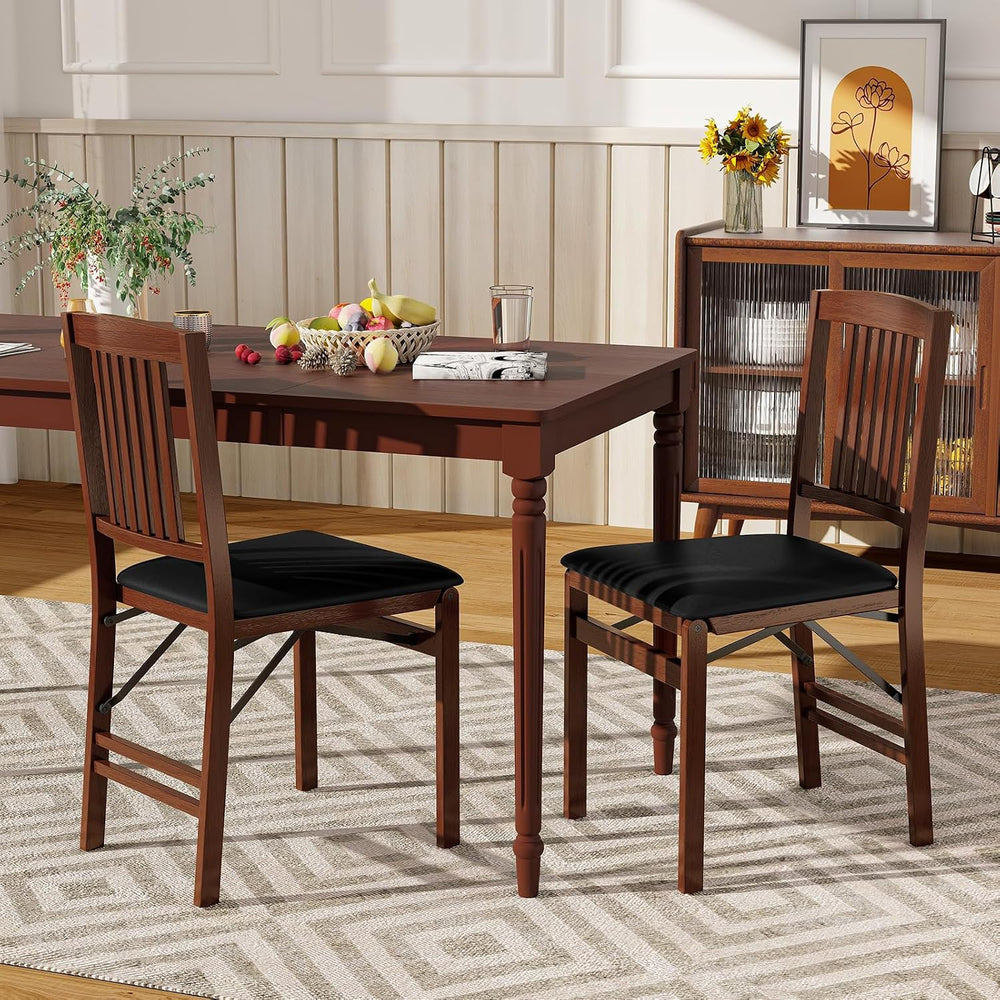 GIANTEX Folding Dining Chairs Set of 2, Foldable Wood Kitchen Chairs with Pad...