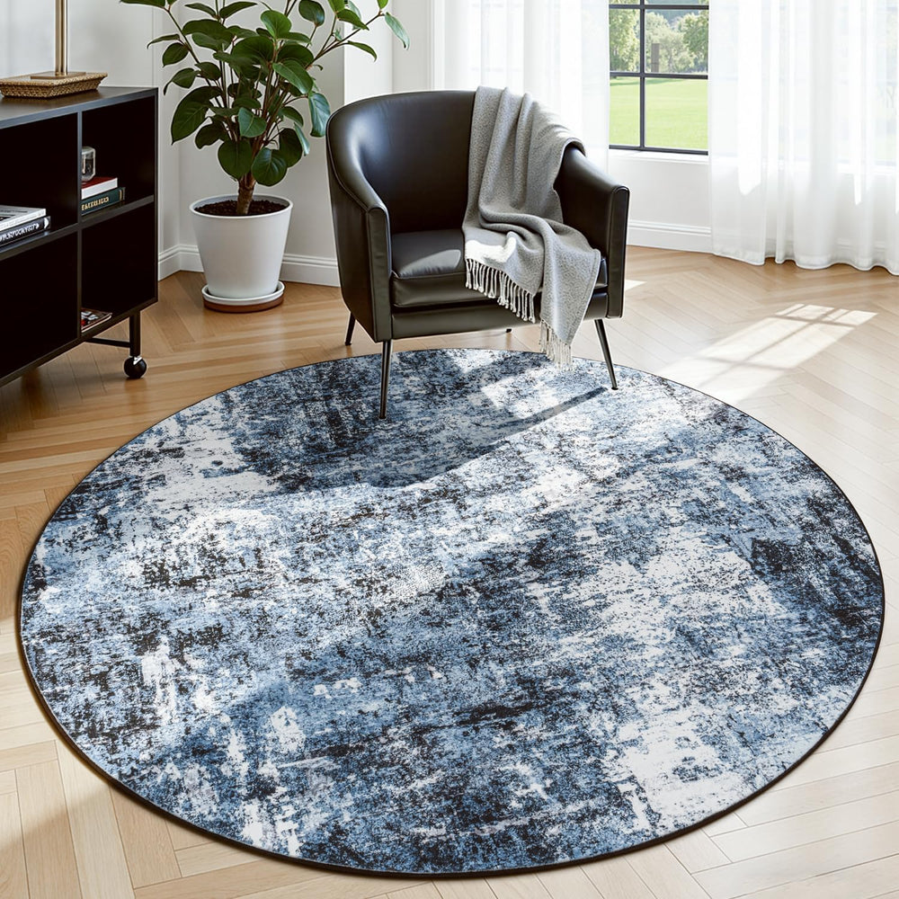 Rugflix Round Area Rugs 4Ft for Living Room, 4x4 Washable Rug Stain-Resistant