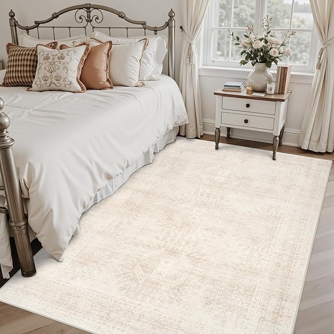 5x7 Area Rugs for Living Room: Vintage Boho Neutral Washable Rug Indoor Soft - Image 2