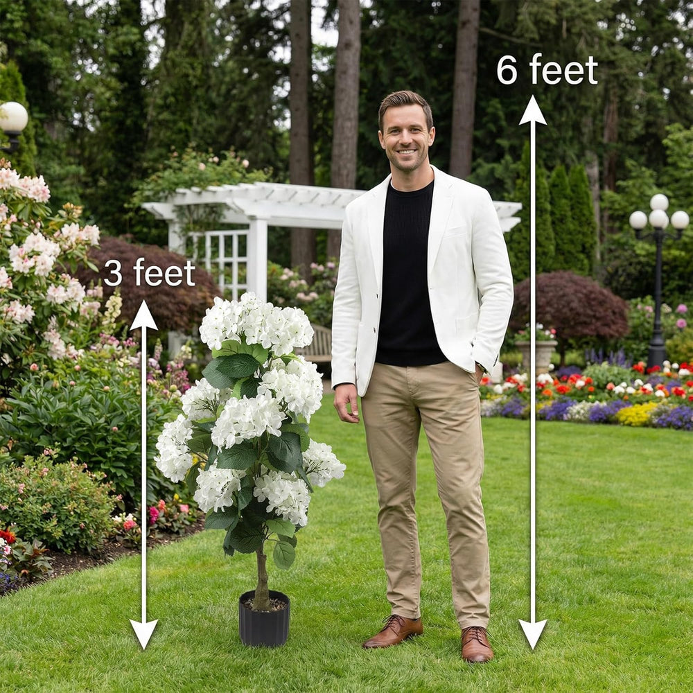 2 Pcs 3 Ft Artificial Hydrangea Trees Faux Potted Topiary for Outdoor