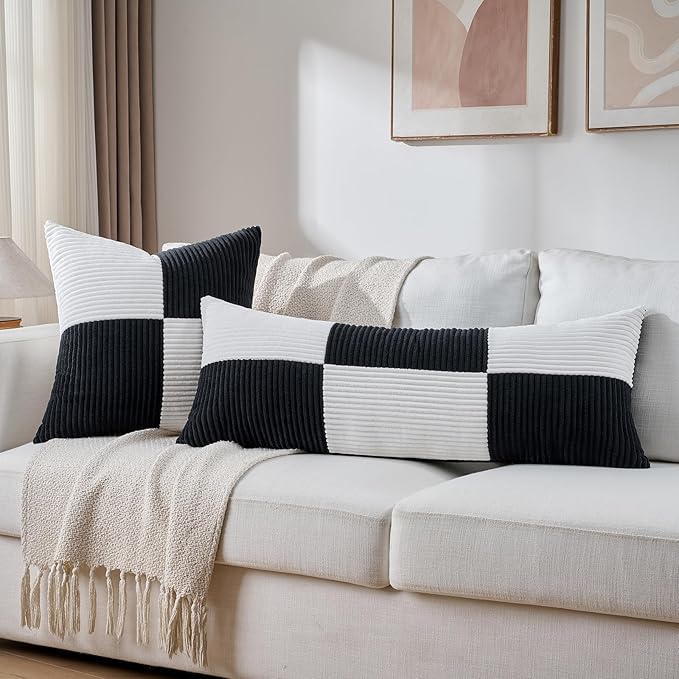 Fancy Homi Set of 2 Black White Decorative Throw Pillow Covers 20x20 Inch - Image 6