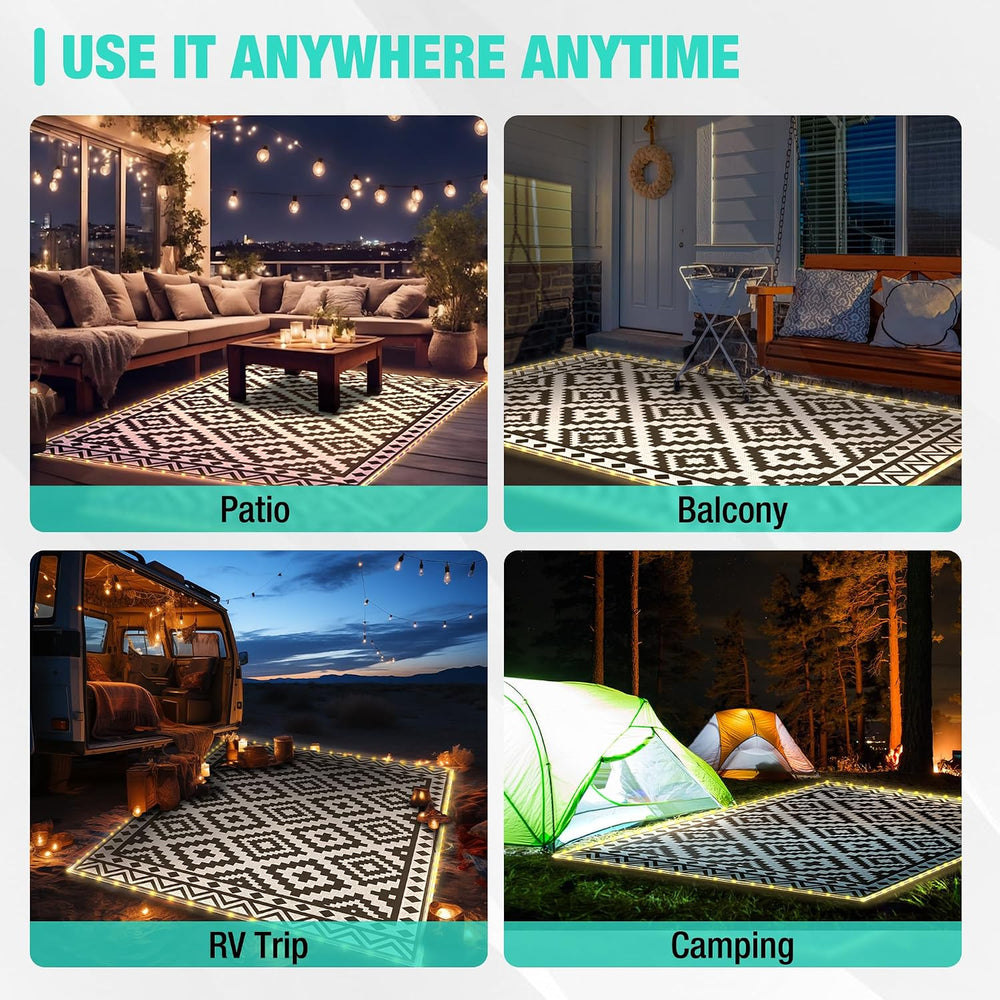 HAUSHOF 5' x 8' Outdoor Rug with LED Strip Light, Waterproof Patio Mat