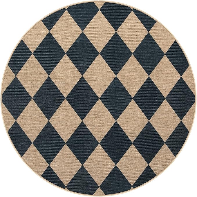 Lahome Colette Checkered Round Rug 3ft, Circle Indoor Outdoor Entryway Patio - Image 8