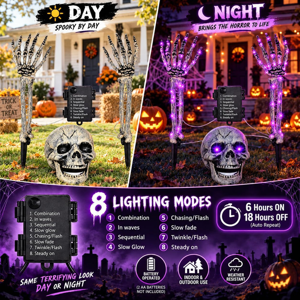 FLYSNK Lighted Halloween Skeleton Groundbreaker Decorations Outdoor, Spooky S...