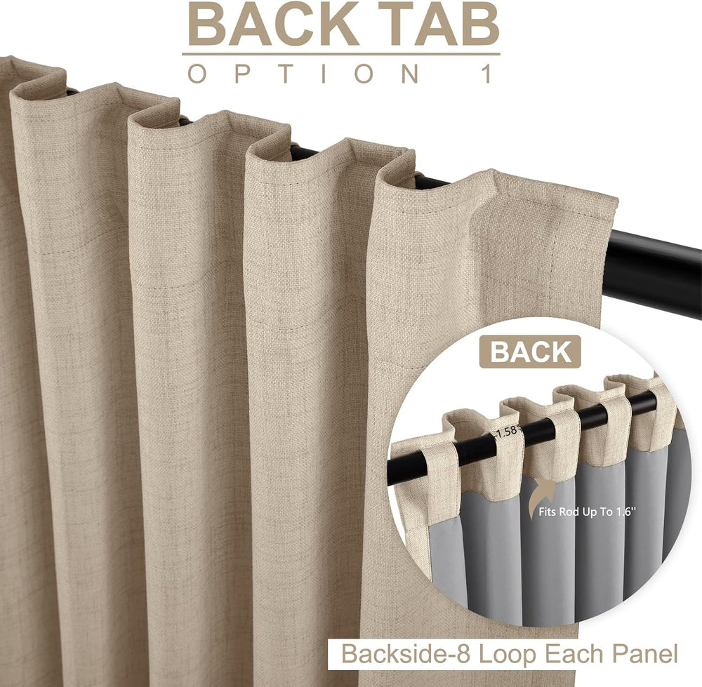 Linen Textured Total Blackout Curtains for Bedroom 90 Inches Long, Oatmeal