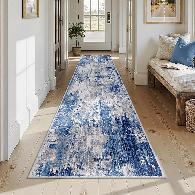 Washable Area Rugs 2'6'' x14 Non-Slip Modern Abstract Soft - Image 8