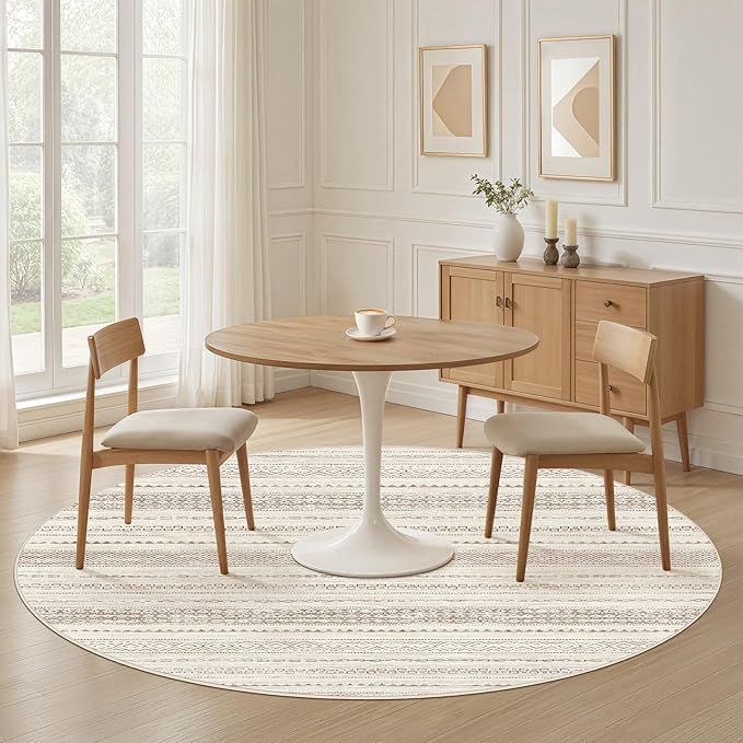 Nakagishi Round Rug Boho Area Rugs: 8x8 Washable Large Circle Neutral Soft - Image 4