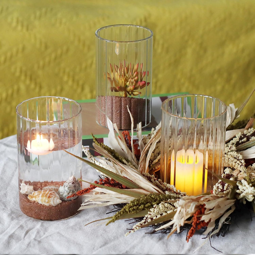12Pcs Glass Cylinder vases for Centerpieces, 6 Inches Clear Ribbed Bud Vases ...