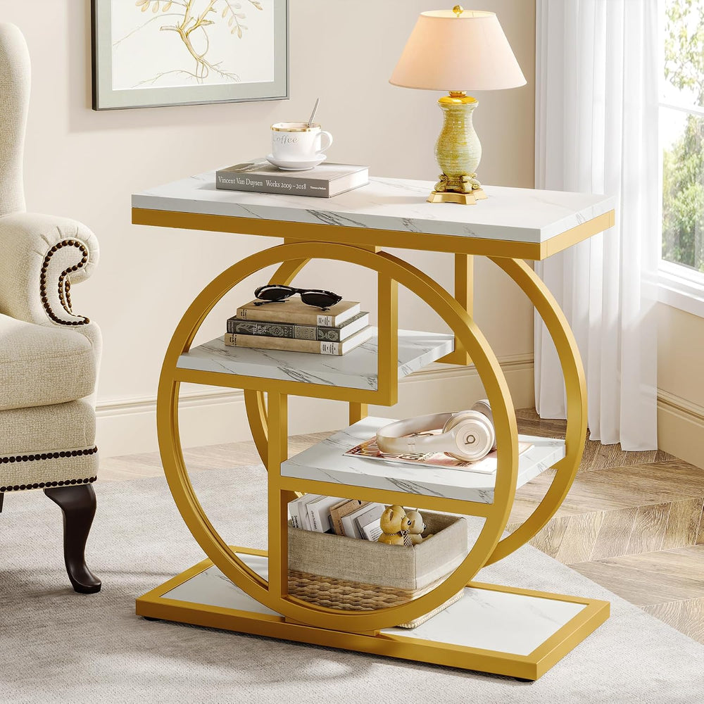 Tribesigns End Table for Living Room, Modern Faux Marble Narrow Side Table wi...