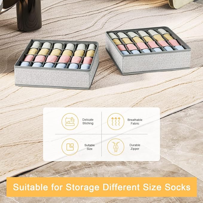 Joyoldelf Sock Drawer Organizer Underwear Organizer, 24 Cell Collapsible Closet - Image 4