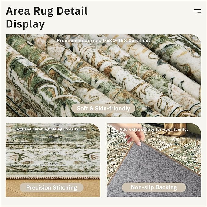 9x12 Area Rugs for Living Room, Non Slip Machine Washable Vintage Rugs - Image 6