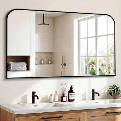 Black Bathroom Vanity Mirror 50x30 Inch, Metal Framed