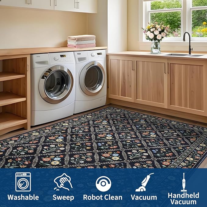 GarveeHome Grey Floral Rug 4x6 Rug Machine Washable Area Rug - Image 7