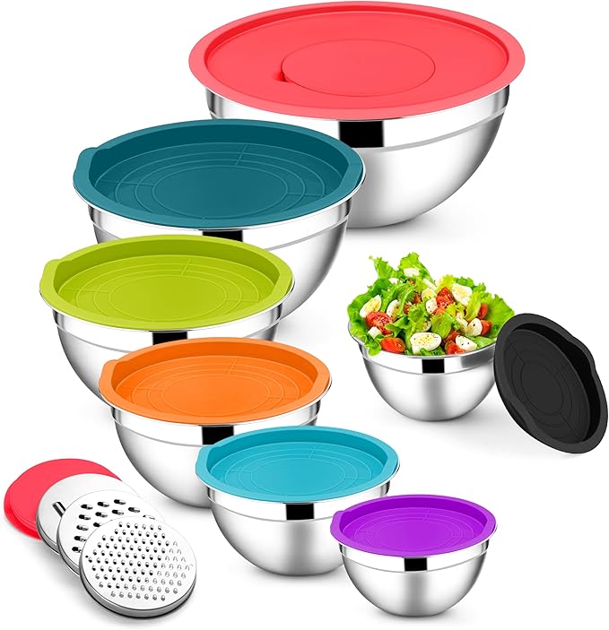 E-far Mixing Bowls with Lids Set, 7-Piece Stainless Steel Mixing Bowls with 3 by E-far