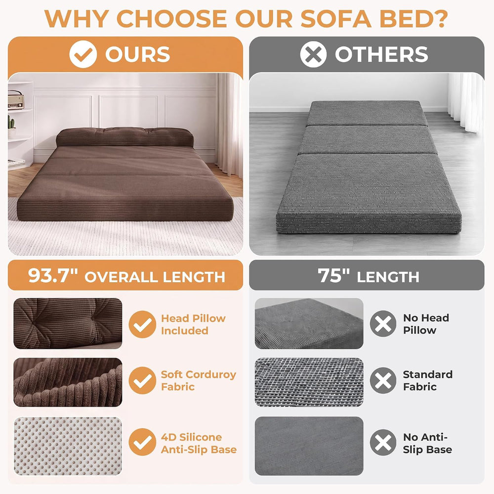 54" Folding Sofa Bed, 3-in-1 Convertible Futon, Tri-Fold Boneless Couch