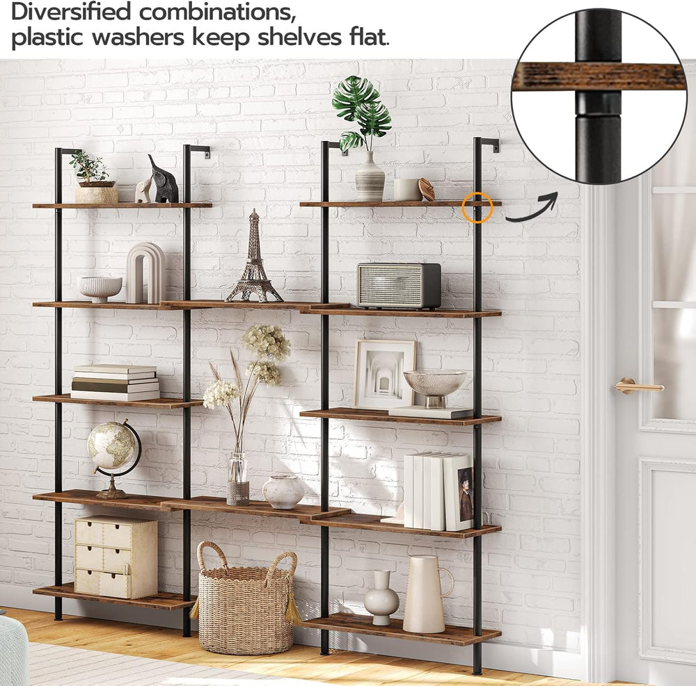 HOOBRO DIY Ladder Shelf, 6-Tier Wall Mounted Bookshelf, Office Vertical Bookc...