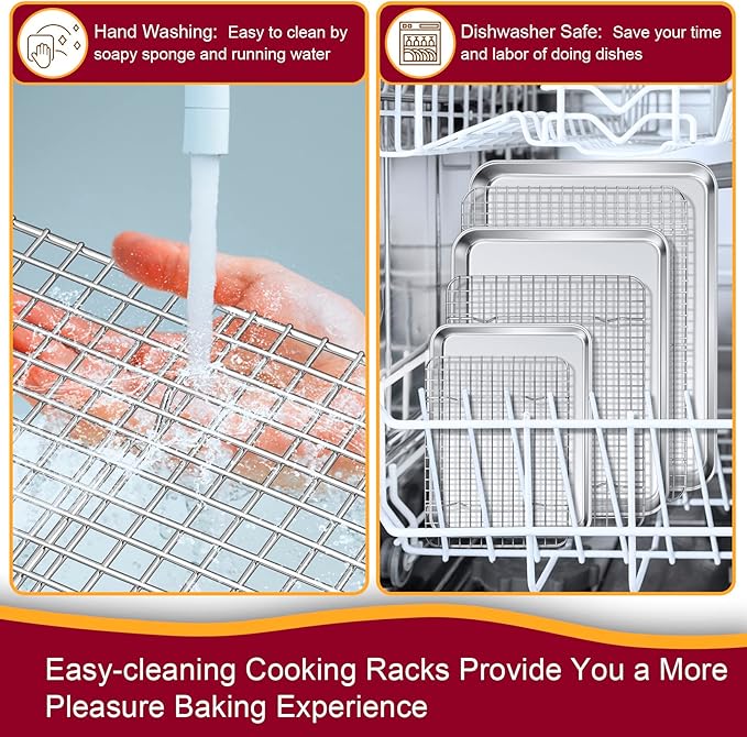 P&P CHEF 16 + 12.5 + 9 Inch Baking Sheet and Rack Set, Stainless Steel Cookie - Image 6