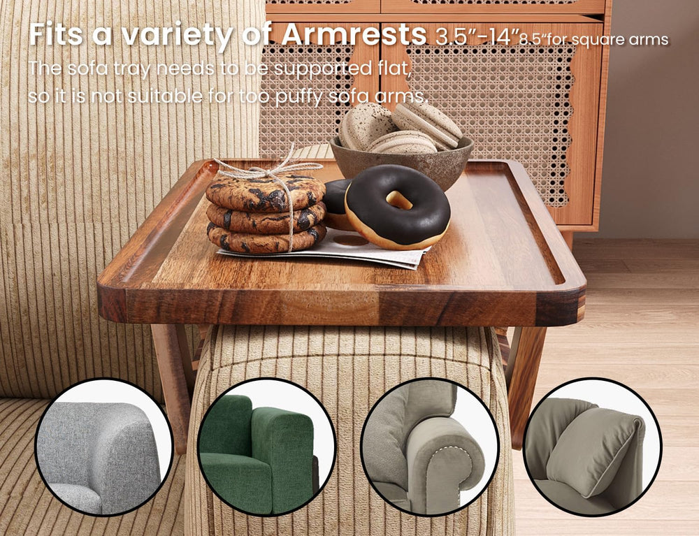 2 Pack Acacia Wood Couch Arm Tray,Couch Tray,Folding Sofa Armrest Trays,Couch...