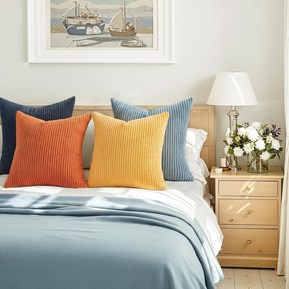 Topfinel Decorative Velvet Pillow Covers 18x18 New Blue and Orange Boho Farmh...