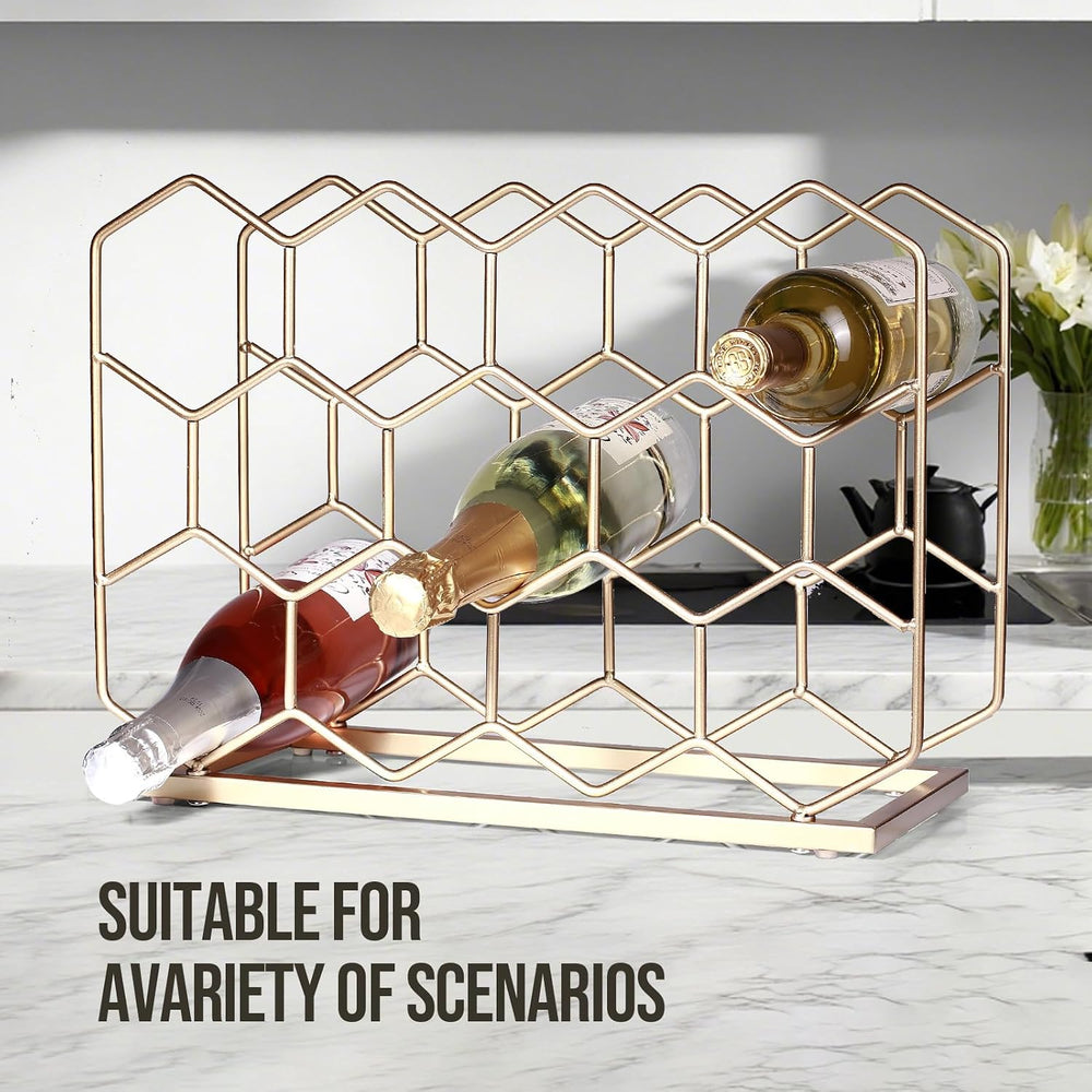 Countertop Wine Rack - 14 Bottle Freestanding Modern Gold Metal Small Wine Ra...
