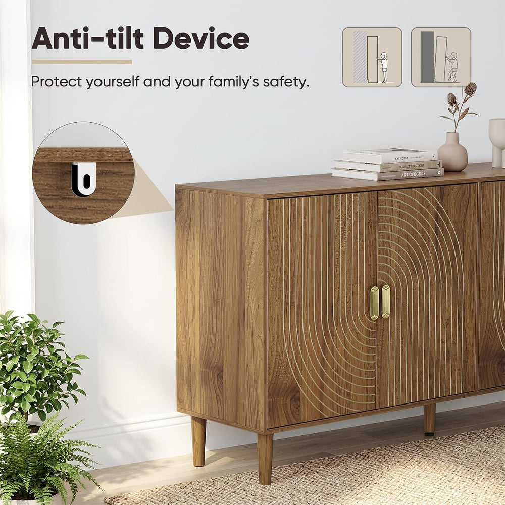 Smuxee 62.6-Inch Walnut Sideboard Cabinet, 4-Door Freestanding Buffet Cabinet...