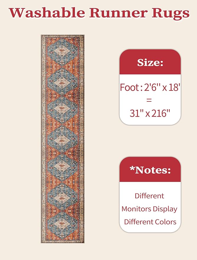 SERISSA Runner Rug for Hallways, Extra Long Boho Rug Ultra Soft Vintage Tribal - Image 6