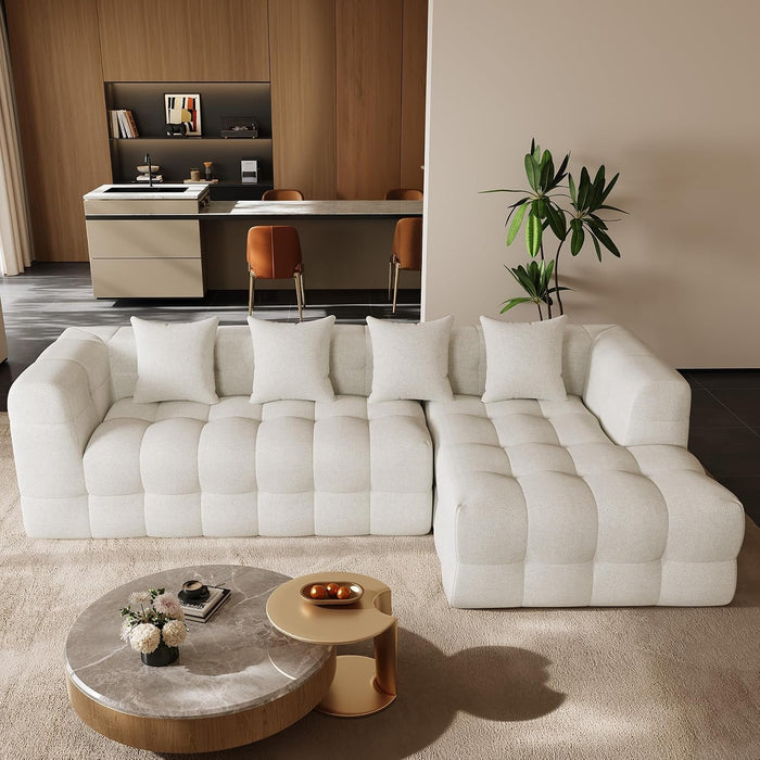 120" Oversized Modular Sectional Couch,Cloud Sectional Sofa with Deep Seat, Modern Modular Couch with 4 Throw Pillows,L-Shaped Chenille Sofa Couches with Right Facing Chaise for Living Room, Beige