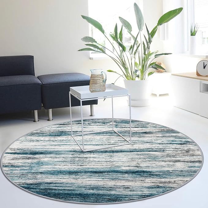 KOZYFLY Modern Abstract Round Area Rug 5Ft, Washable Kitchen Rug Non-Slip Soft - Image 7