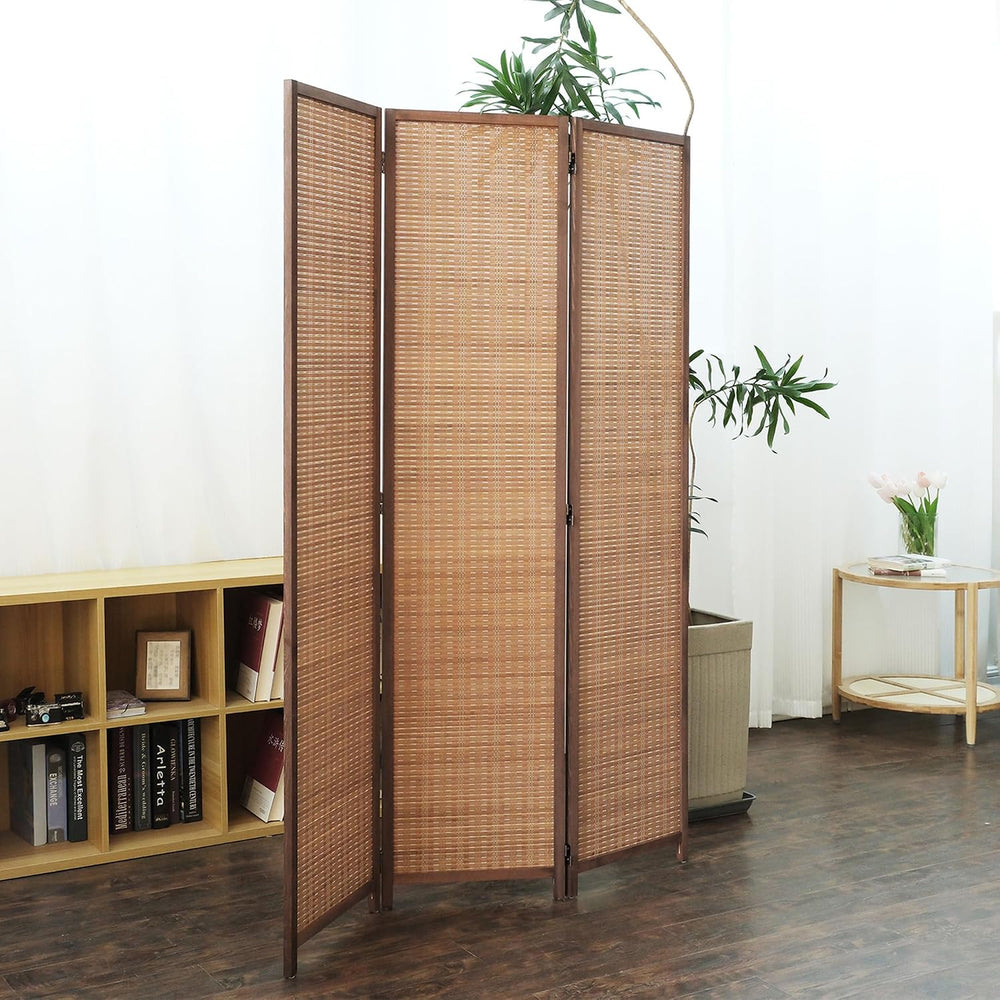 Furnnylane 3 Panel Bamboo Room Divider - 5.6 ft Tall Folding Privacy Screen f...