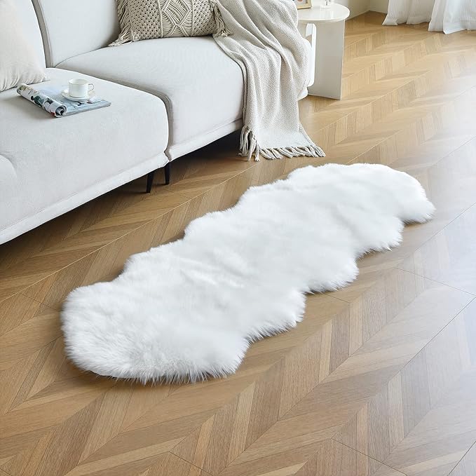duduta White Faux Sheepskin Runner Rugs 2x6 ft, Fluffy Shag Rug - Image 5