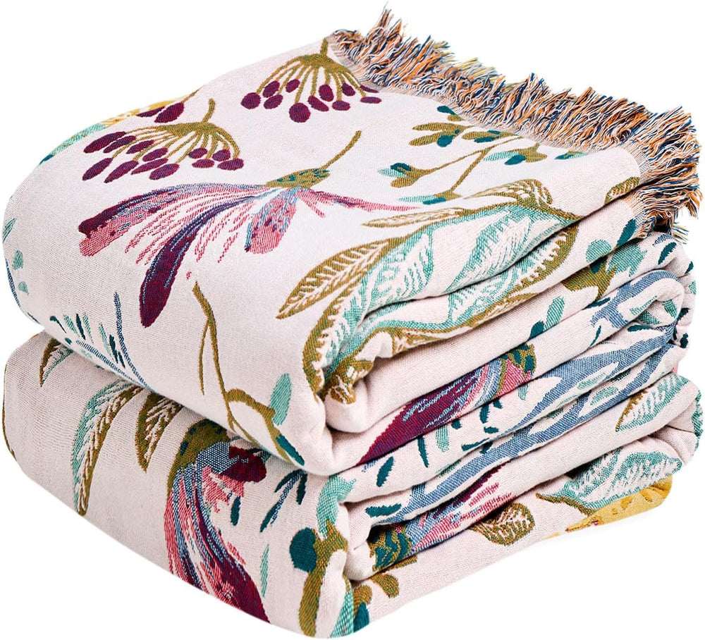 MSGKV Boho Throw Blanket for Bed 60"x80" Floral 100% Cotton Couch B...
