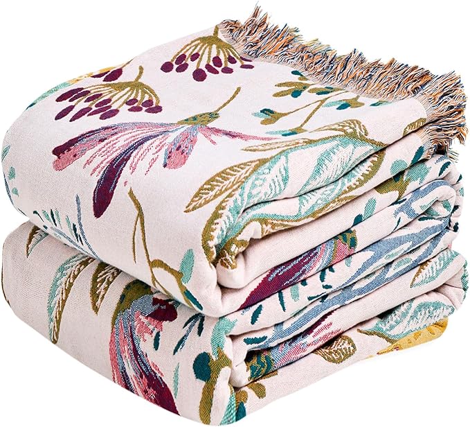 MSGKV Boho Throw Blanket for Bed 60"x80" Floral 100% Cotton Couch Blanket by MSGKVHomeTextiles