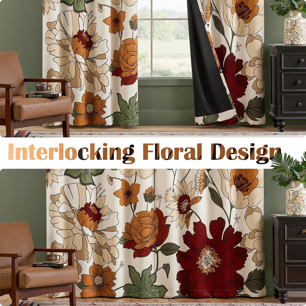 jinchan Beige Boho Floral Blackout Curtains 84 Inch Grommet 2 Panels