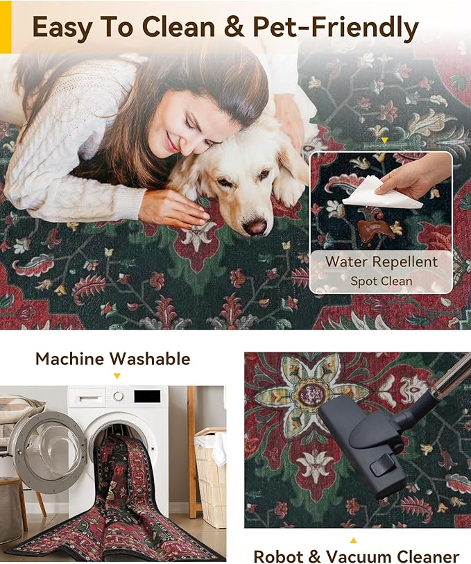 Area Rugs 5'x7' Washable Non-Slip, Floral Vintage Distress Print Pattern - Image 6