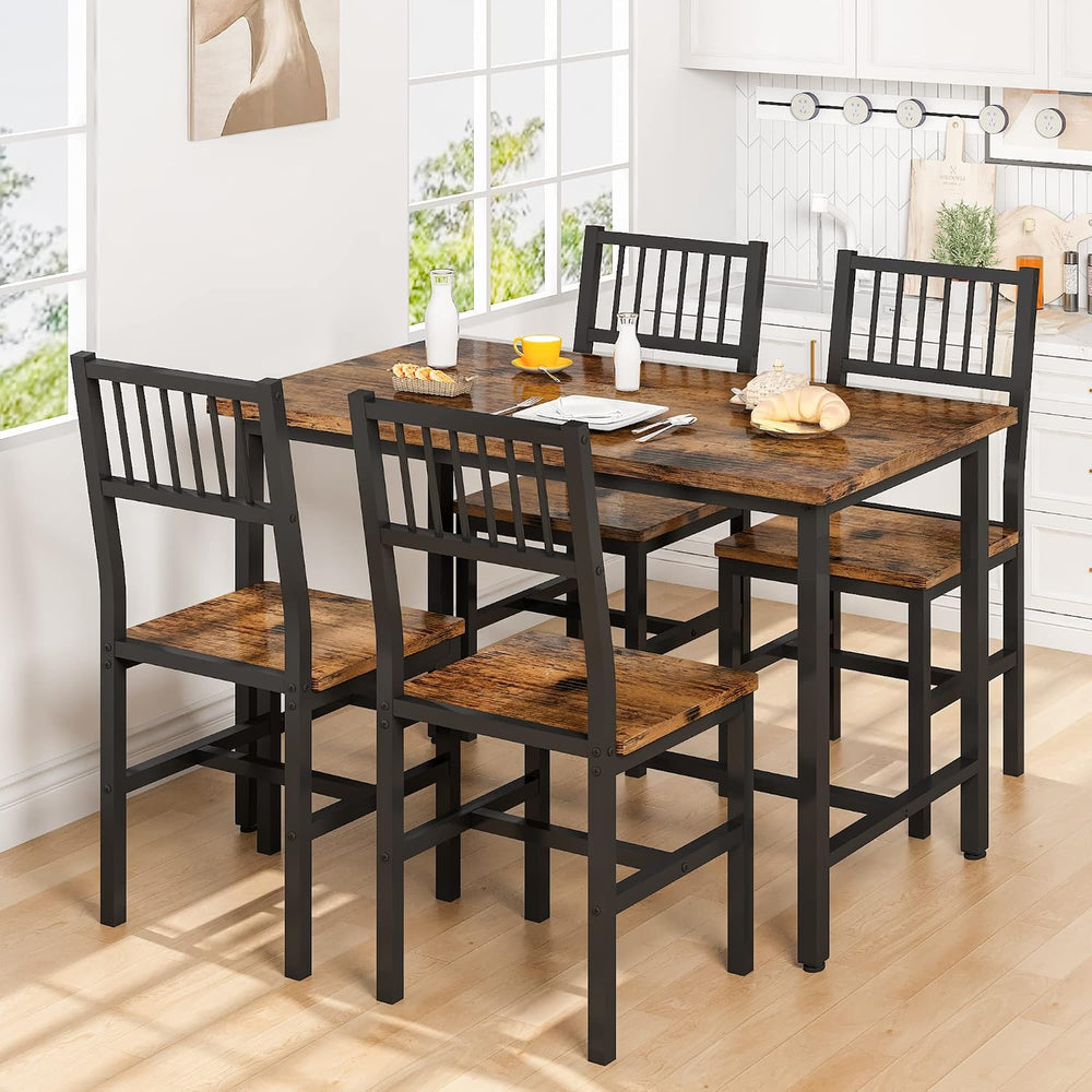 AWQM Dining Table Set for 4, Industrial Table with Chair Set, Rustic Brown | ...