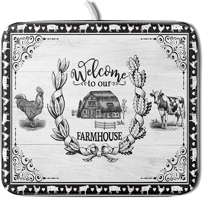 Farm Animal Dish Drying Mat 16x18 Inch Welcome to Our Farmhouse Microfiber Dish by Giwawa