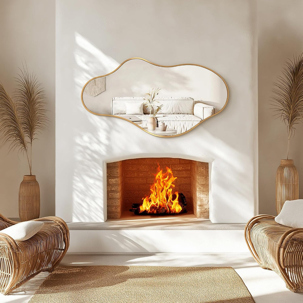 Irregular Wall Mirror, 20"x36" Gold Abstract Asymmetrical Mirrors f...