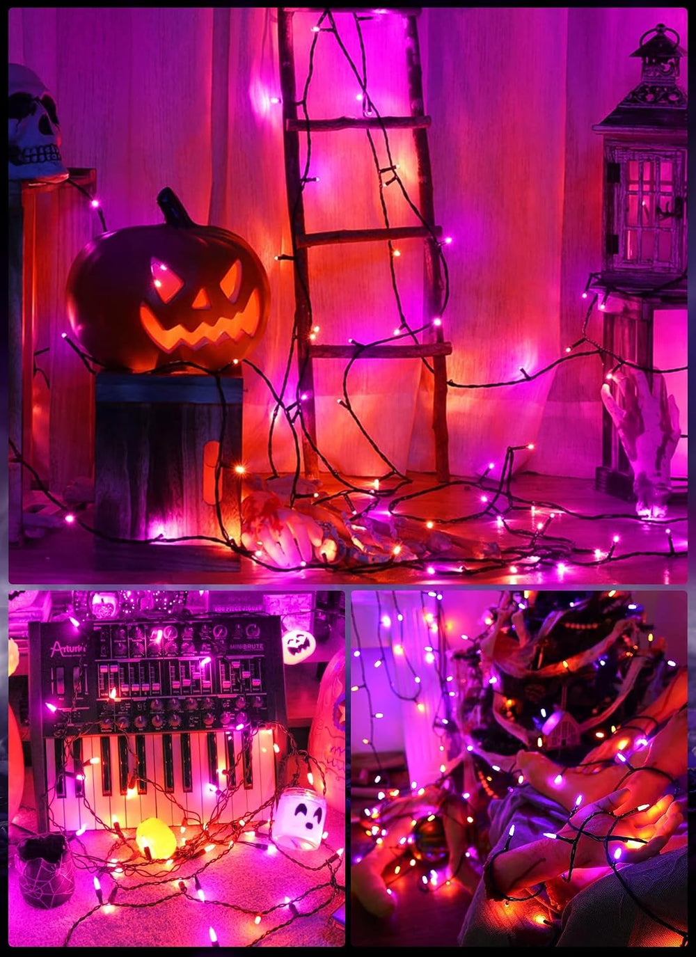 2Pack Orange & Purple Outdoor Halloween Lights,39Ft 100LED Christmas Lights